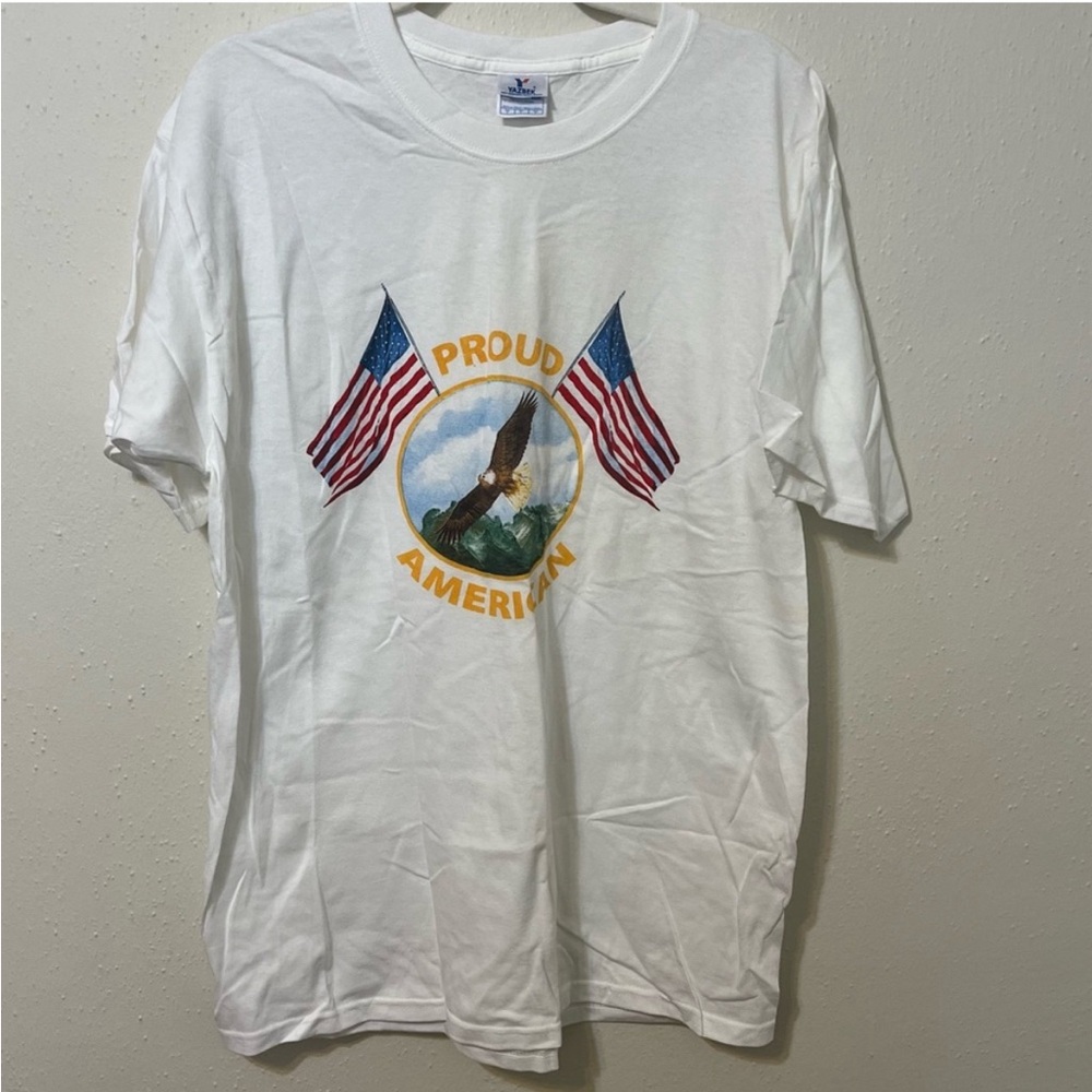 USA Eagle and Double American Flag Proud American Mens Large Tee Shirt